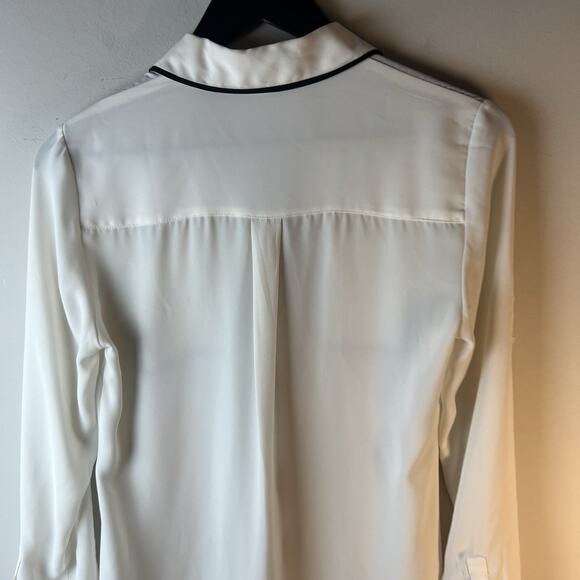 Express Portofino Shirt Womens Size S White Black Trim Long Sleeve Sheer Pockets - Picture 10 of 10